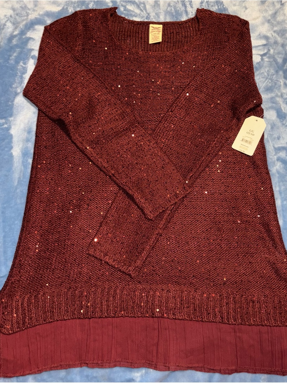 Faded Glory Burgundy Sequin Knit Crewneck Sweater
